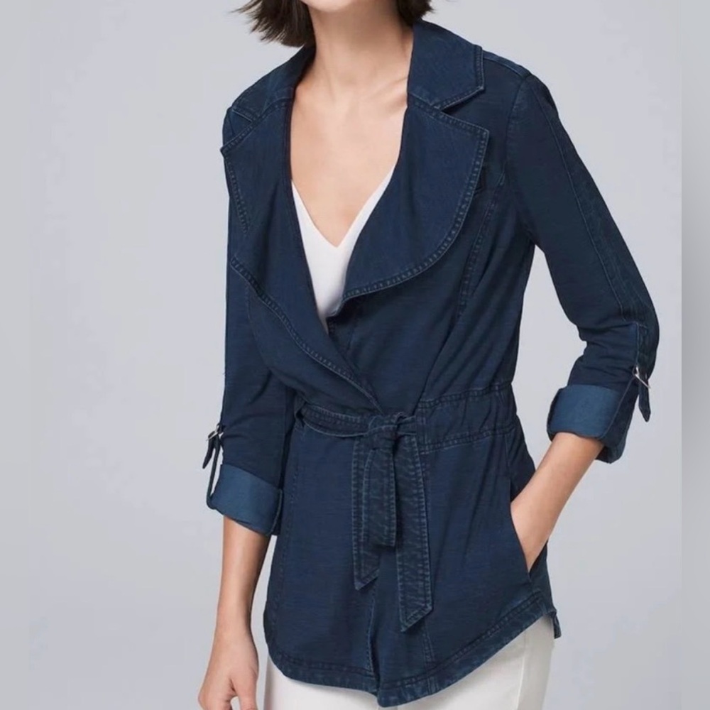 WHBM Denim Jacket Size 10 Indigo Tie Waist Lyocell NWT